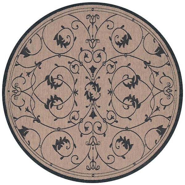 Recife Veranda Cocoa-Black 8 ft. 6 in. x 8 ft. 6 in. Round Indoor/Outdoor Area Rug