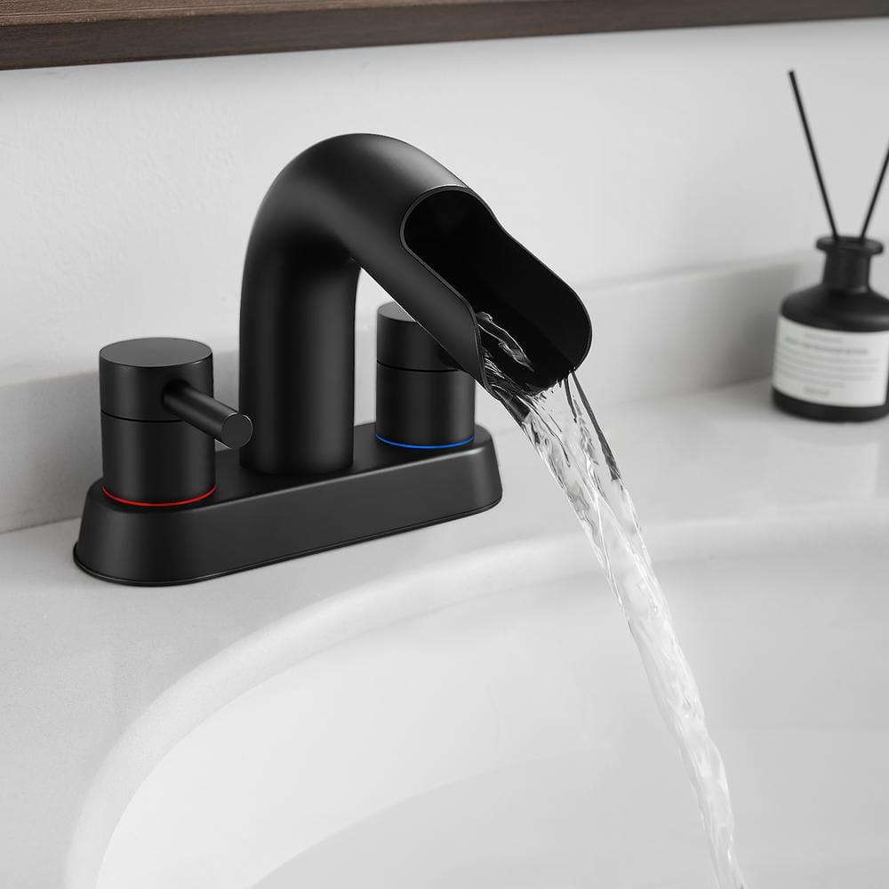 Matte Black Double Handle Waterfall Bathroom Faucet
