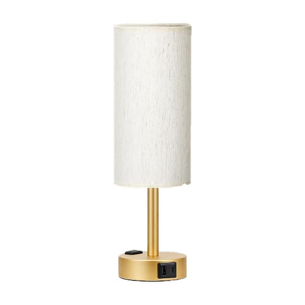 Unbranded Plug and Play 14 in. Touch Gold Dimmable Integrated LED Task and Reading Lamp with USB Port in White Shade