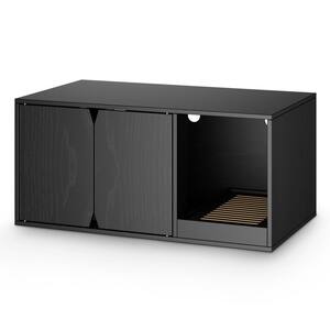 Indoor Modern Wood Cat Hidden Litter Box Enclosure Cabinet, Large Stackable Cat Washroom Storage Cabinet, Black