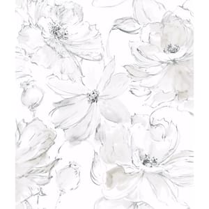 Grey Floral Dreams Matte Non Woven Paper Peel and Stick Wallpaper Roll