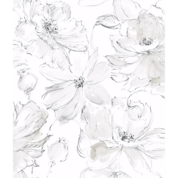 York Wallcoverings Grey Floral Dreams Matte Non Woven Paper Peel and Stick Wallpaper Roll