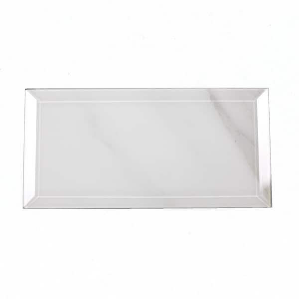 Nature Calacatta White 4 in. x 8 in. Beveled Glossy Glass Subway Wall Tile (4 sq. ft./Case)