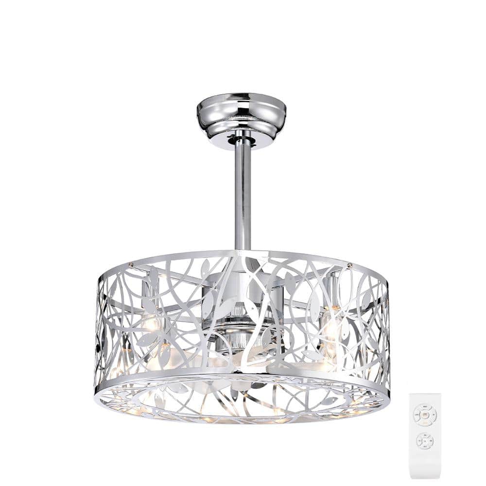 Chrome and Silver 20'' Caged Ceiling Fan with Remote