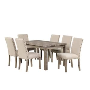 7-Pieces Rectangular Wood Tone Wooden Top Dining Table Set 6 Seats