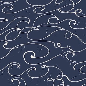 Kuroshio Navy Ocean Wave Matte Paper Pre-Pasted Wallpaper Sample