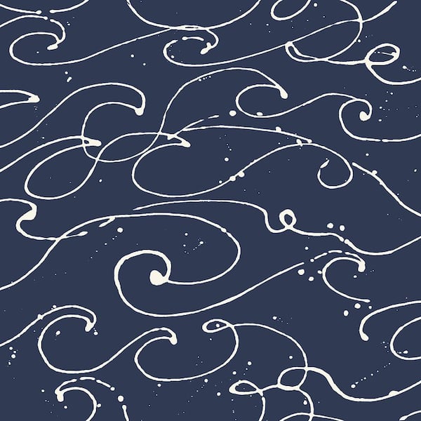 Chesapeake Kuroshio Navy Ocean Wave Matte Paper Pre-Pasted Wallpaper Sample