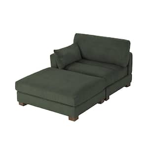 Modern Left Armrest Green Corduroy Fabric Upholstered Sectional Chaise Longue with Ottoman