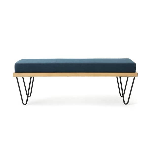 Elisha Navy Blue Upholstered Bench 16575 The Home Depot