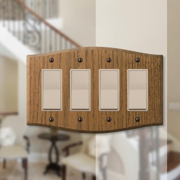 Country 4 Gang Rocker Wood Wall Plate - Medium Oak