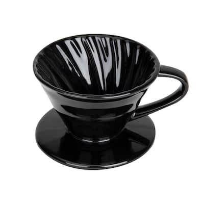 2-Cup Black Ceramic Dripper, Pour-Over Coffee Maker with Spiral Ridge Walls