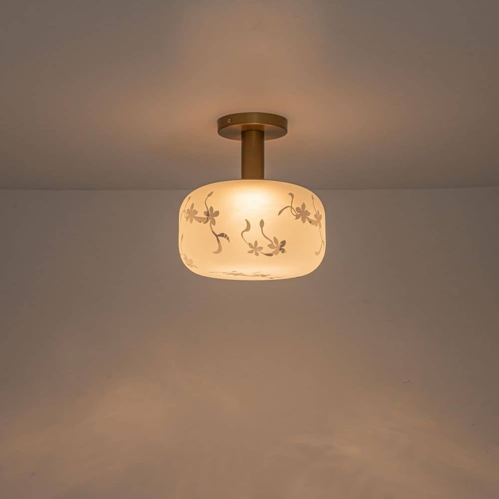 Axis 9.5 in. 1-Light Modern Drum Brass LED Frosted Glass Shade Semi-Flush Mount for Bedroom, Hallway, Entryway price history on PriceWatchPro