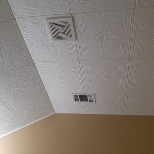 A La Maison Ceilings 1.67-ft x 1.67-ft Vectors Plain White Polystyrene Surface-mount Ceiling Tile (8-Pack, 21.6-sq ft / Case)