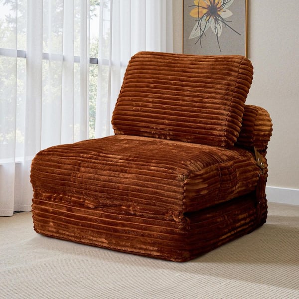 Allwex Molly 35 in. Brown Plush Corduroy Convertible Sleeper