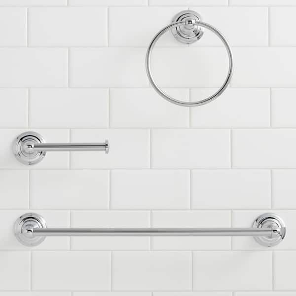 Satico 3-Piece Bath Hardware Set with Short Towel Poles, Toilet Paper Holder  and Towel Hook in Stainless Steel Chrome Plated FJB10230BM - The Home Depot