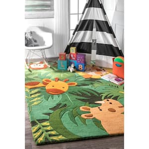 King Of The Jungle Playmat Green 6 ft. x 6 ft. Indoor Round Area Rug