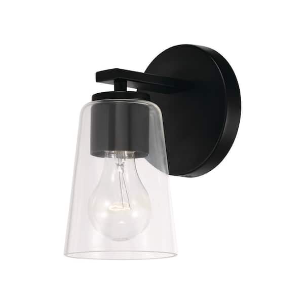 HOMEPLACE LIGHTING Portman 5 in. 1-Light Sconce in Matte Black with Clear Glass
