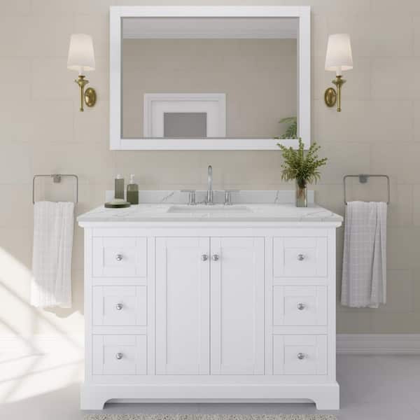 Wyndham Collection Avery 48 in. W x 22 in. D x 35 in. H Single Bath Vanity in White with Giotto Quartz Top