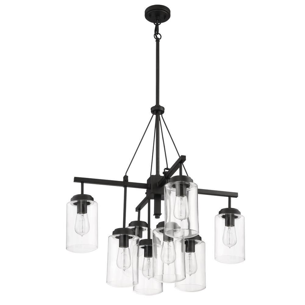 Modern Black Steel Outdoor Chandelier with Clear Glass Shades