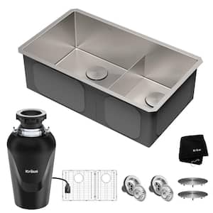 Standart PRO 32'' Undermount 60/40 Double Bowl Stainless Steel Kitchen Combo with WasteGuard Garbage Disposal
