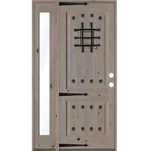 50 in. x 96 in. Mediterranean Knotty Alder Left-Hand/Inswing Clear Glass Grey Stain Wood Prehung Front Door w/Sidelite