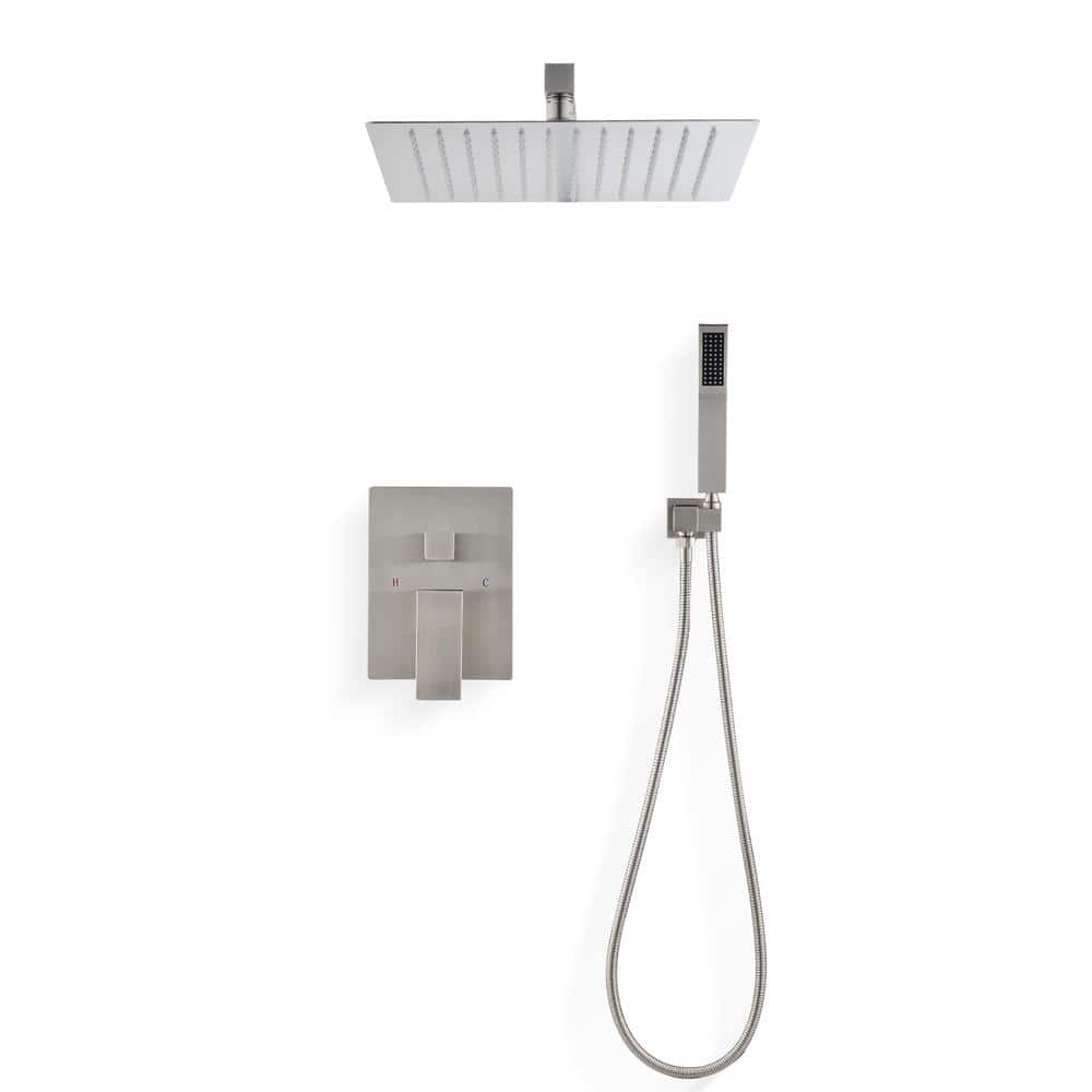 12 in. Rain Shower Head Systems 1-Spray Patterns Shower Head with Dual Wall Mount 2.2 gpm in Brushed Nickel price history on PriceWatchPro