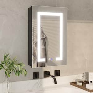 16 in. W x 24 in. H Rectangular Silver Aluminum Recessed/Surface Mount Right Dimmable Medicine Cabinet with Mirror LED