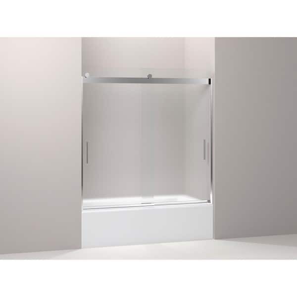KOHLER Levity 54-57 in. W x 60 in. H Semi-Frameless Sliding Tub Door in Silver with 1/4 in. Frosted Glass and Blade Handles