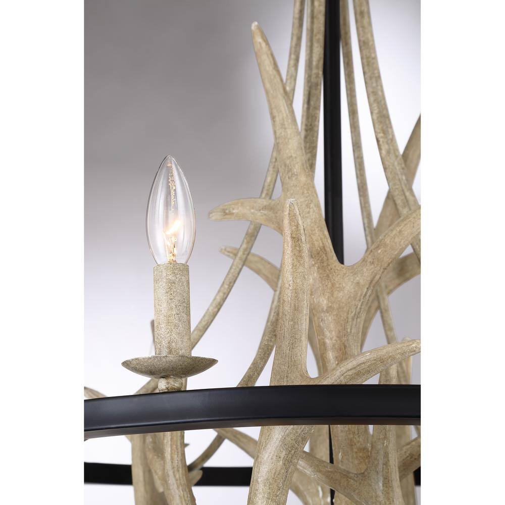 Rustic Antler-Inspired Black Steel 6-Light Chandelier