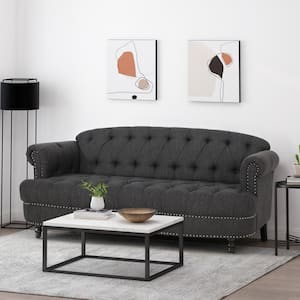 Chouteau 74 in. Charcoal Solid Fabric 3-Seat Lawson Sofa with Nailhead