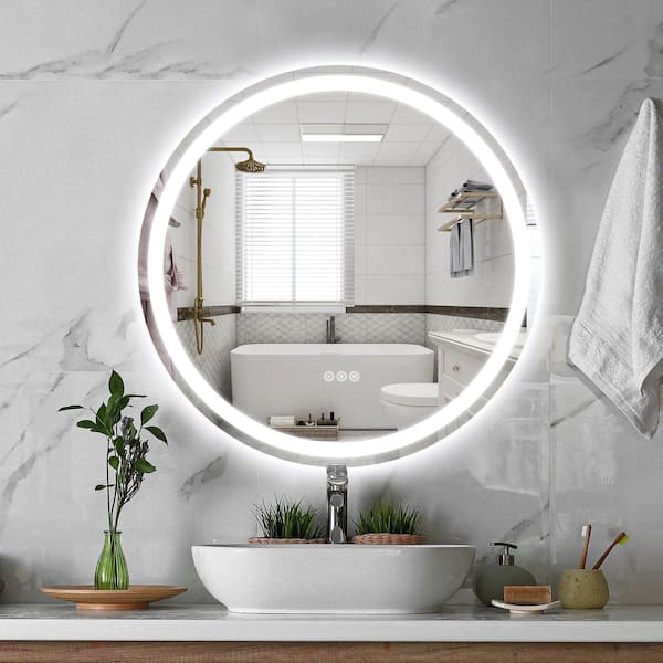 32 in. W x 32 in. H Round Frameless LED Lighted Anti-Fog Modern Wall Bathroom Vanity Mirror in Tempered Glass