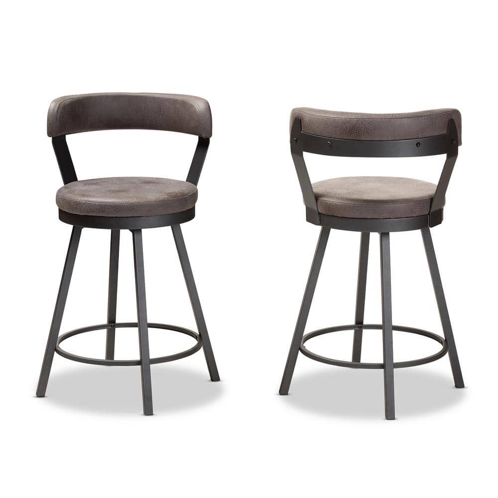 Arcene Gray Swivel Wood and Metal Counter Stool Set