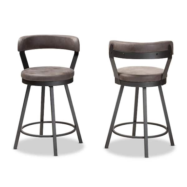 Baxton Studio Arcene 26 in. Gray and Black Pub Stool Set of 2