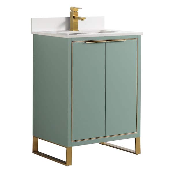FINE FIXTURES Opulence 24 in. W x 18 in. D x 33.5 in H. Bath Vanity in Mint Green with White Single sink Top
