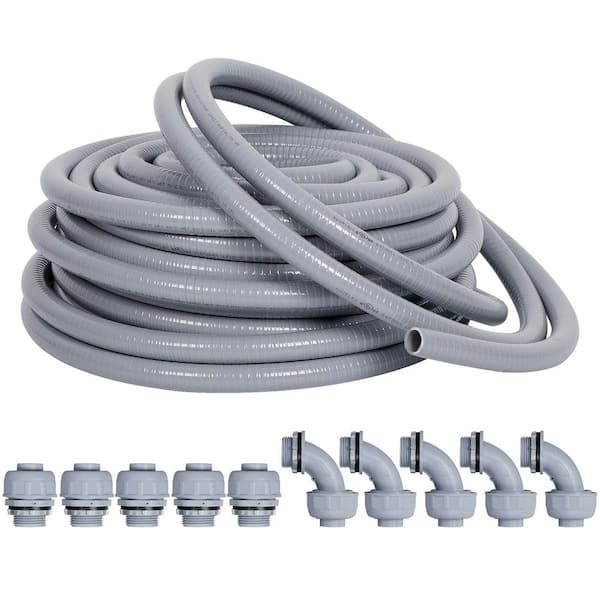 Vrbgify 1-1/2 in. x 25 ft. Non-Metallic Flexible Electrical Wire Holder w/ 5 Straight and 5-90° Conduit Connector Fittings