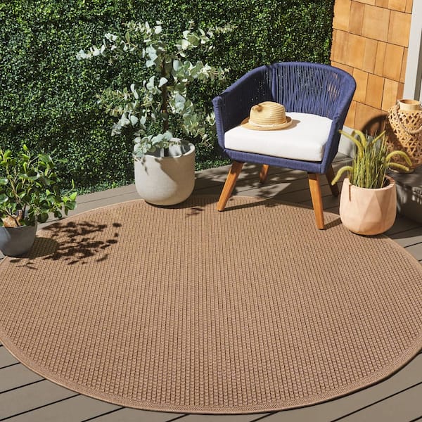 Atrium Sisal Beige 7 ft. x 7 ft. Geometric Solid Indoor/Outdoor Round Area Rug