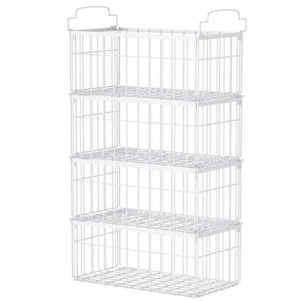 1-Shelf 4-Pack Stackable Freezer Storage Bin with Rustproof Metal Frame, Foldable Baskets with Handles, in White