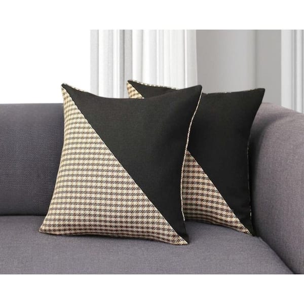 Set Of 2 Black And Tan Houndstooth Pillow Covers