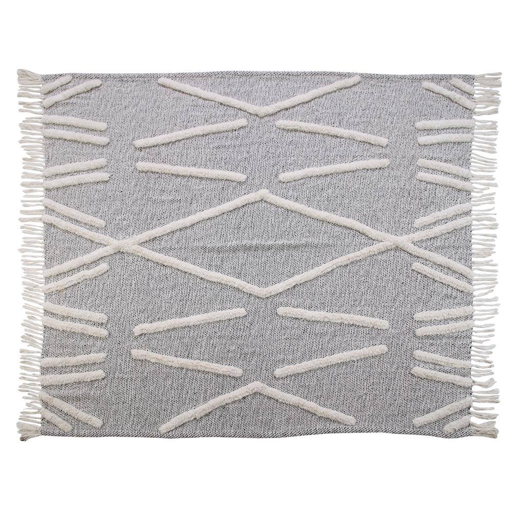 Gray & White 60" x 50" Cotton Knitted Reversible Throw Blanket
