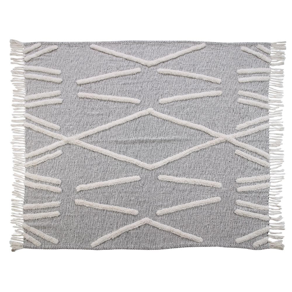 Gray & White 60" x 50" Cotton Knitted Reversible Throw Blanket