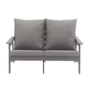 4-Piece Metal Patio Conversation Set Sectional Seating Set HIPS Plastic Coffee Table with Gray Cushion