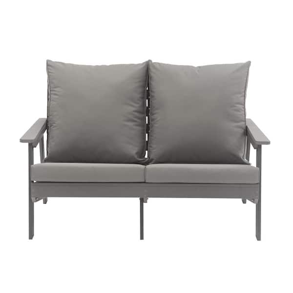 Mondawe 4-Piece Metal Patio Conversation Set Sectional Seating Set HIPS Plastic Coffee Table with Gray Cushion