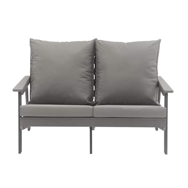Mondawe 5-Piece Metal Patio Conversation Set Sectional Seating Set with HIPS Plastic Rectangular Coffee Table and Gray Cushions
