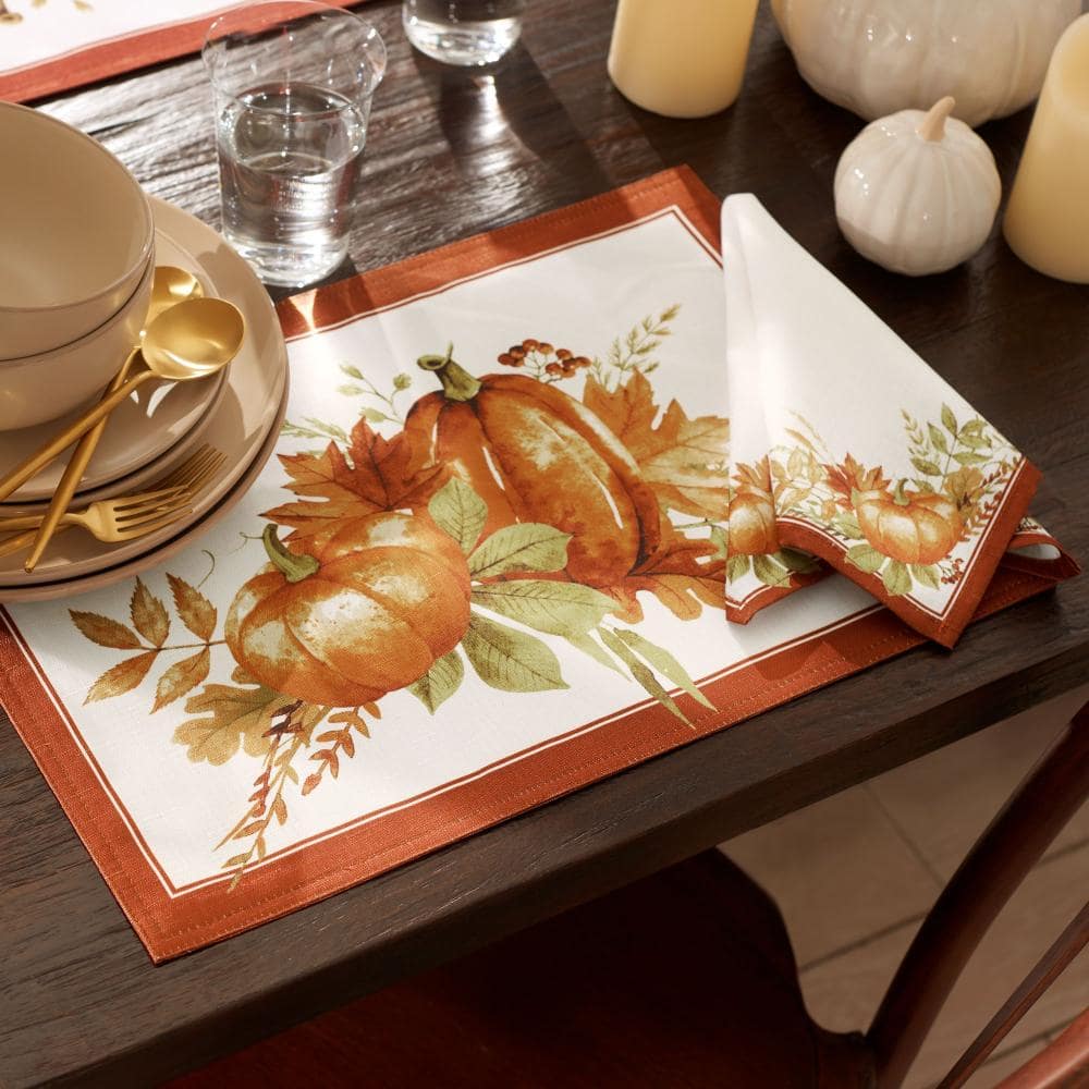 Threadmade Autumn Pumpkin Grove Fall Placemat, Set of 4, Multicolor - 13"W x 19"L