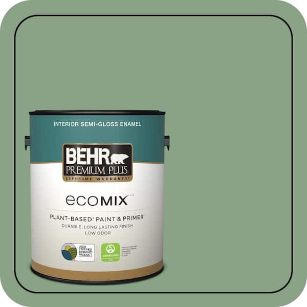 1 gal. #S400-5 Gallery Green Semi-Gloss Enamel EcoMix Plant-Based Interior Paint & Primer