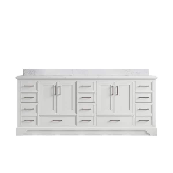 Charlotte 84 in. Double Sink Freestanding White Bath Vanity with Empira White Qt. Top Unassembled