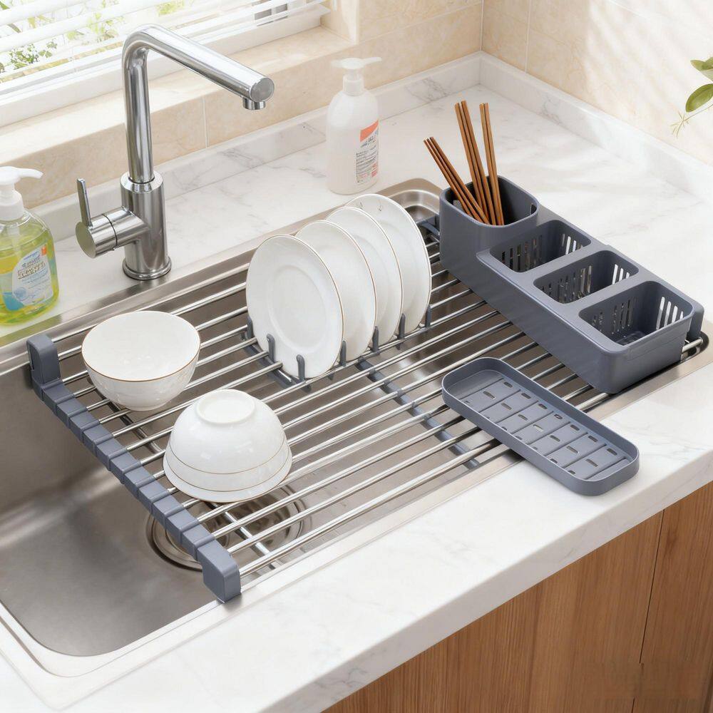 Numhew Foldable, Rollable, Expandable Roll Up Dish Rack Up to 22.8 in ...