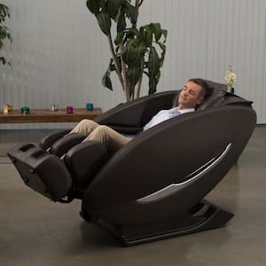 Ji Brown Modern Synthetic Leather Premium Zero Wall Heated L Track Massage Chair