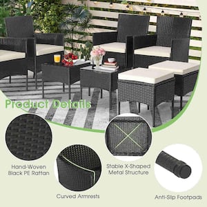 8-Pieces Patio Rattan Furniture Set Sofas Ottomans Cushioned Table Free Combination in White