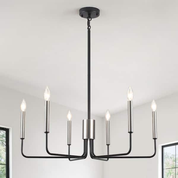LWYTJO Roxsanne 6-Light Nickel/Black Dimmable Classic Chandelier Rustic Linear Candle-Style Kitchen Island Light Fixture